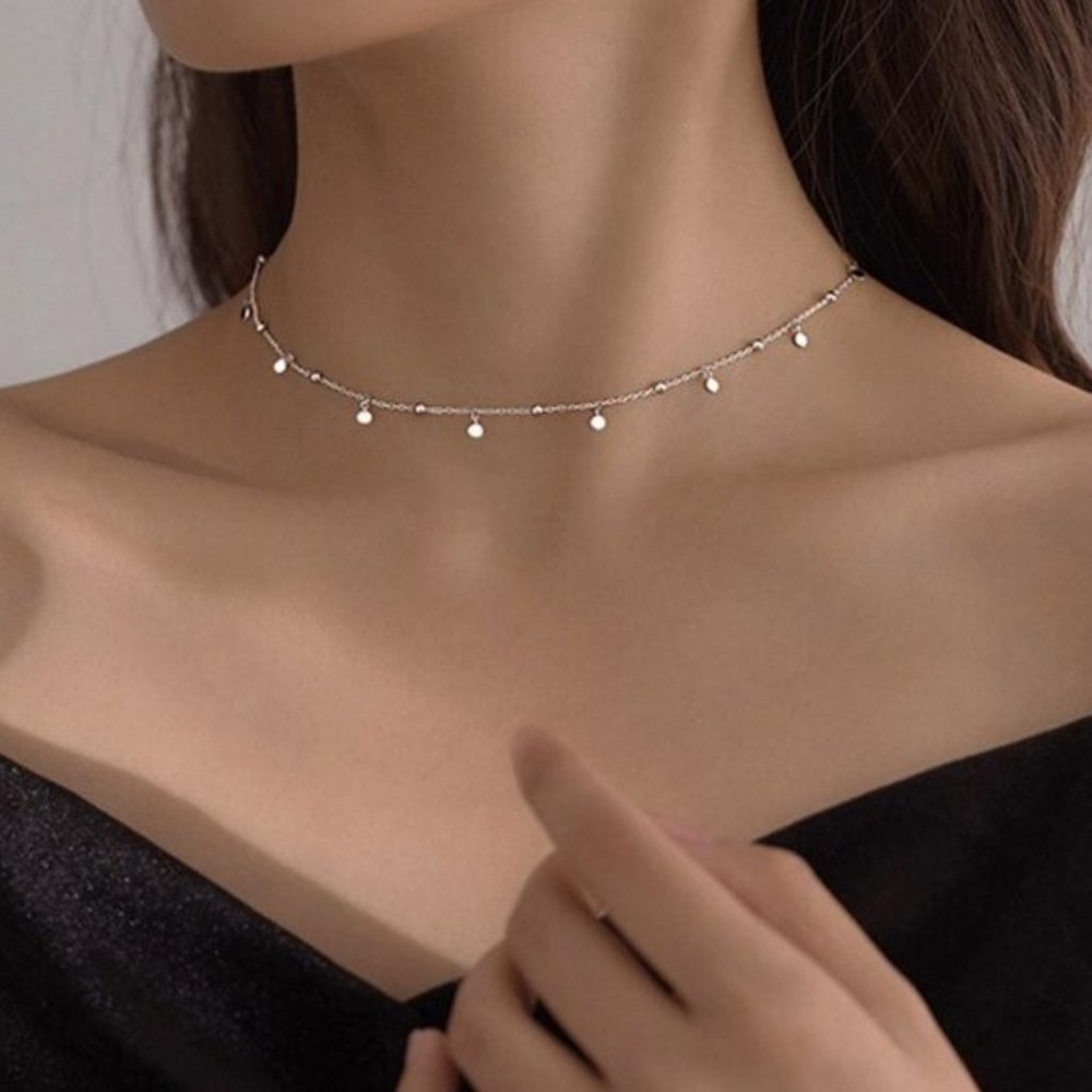 NEW Silver / Rose Gold Round Bead Discs Choker Necklace